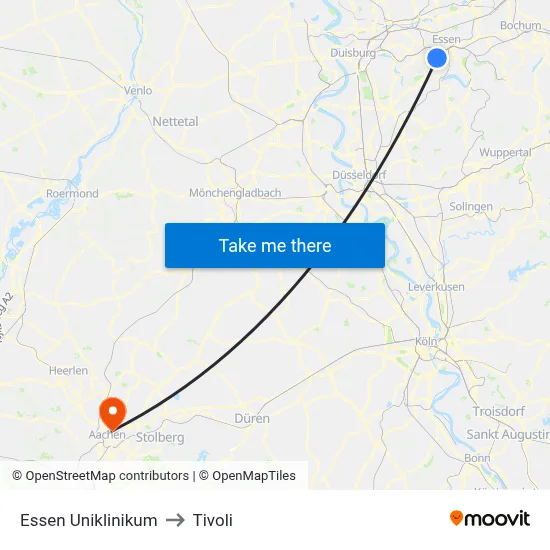 Essen Uniklinikum to Tivoli map