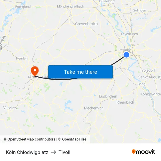Köln Chlodwigplatz to Tivoli map