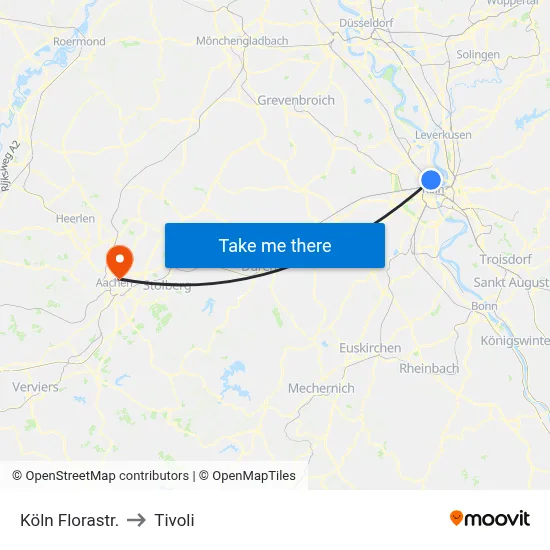 Köln Florastr. to Tivoli map