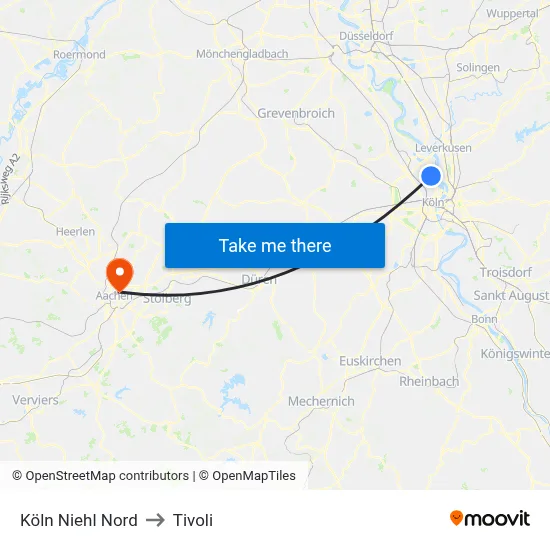 Köln Niehl Nord to Tivoli map