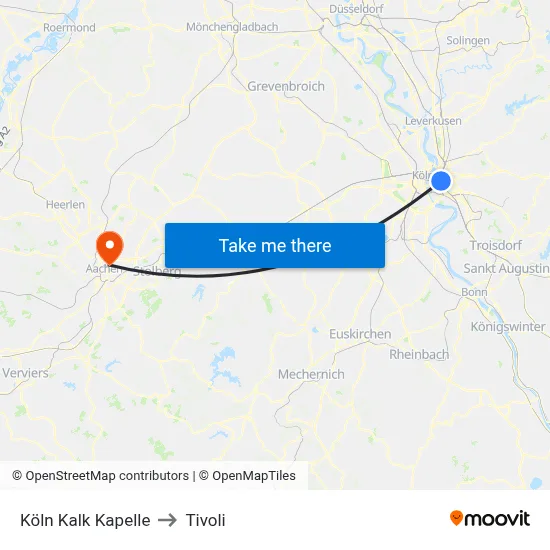 Köln Kalk Kapelle to Tivoli map
