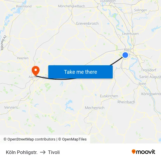 Köln Pohligstr. to Tivoli map