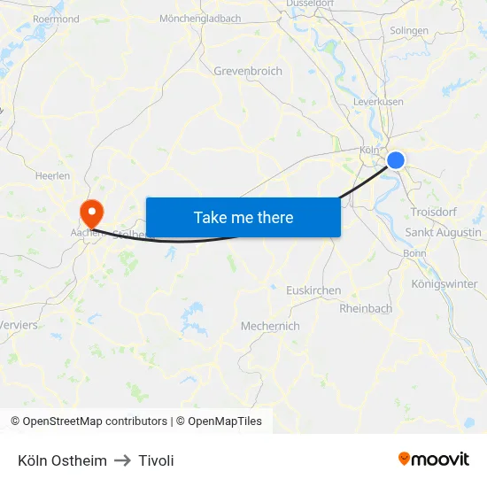 Köln Ostheim to Tivoli map