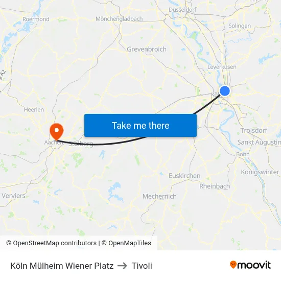 Köln Mülheim Wiener Platz to Tivoli map