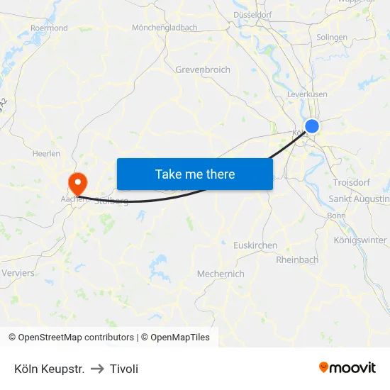 Köln Keupstr. to Tivoli map