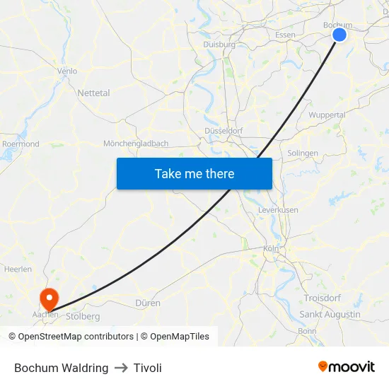 Bochum Waldring to Tivoli map