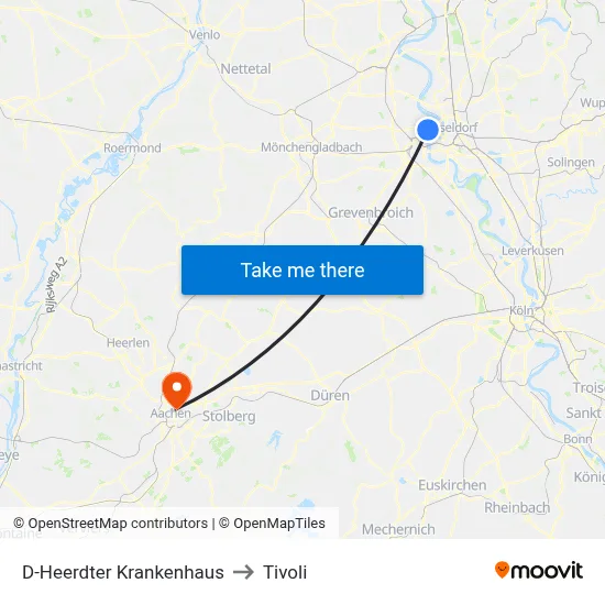 D-Heerdter Krankenhaus to Tivoli map