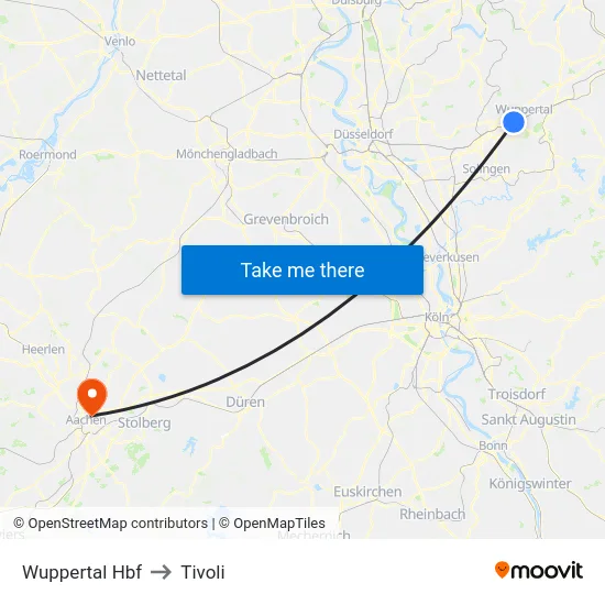 Wuppertal Hbf to Tivoli map