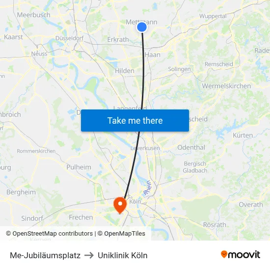 Me-Jubiläumsplatz to Uniklinik Köln map