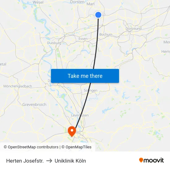 Herten Josefstr. to Uniklinik Köln map