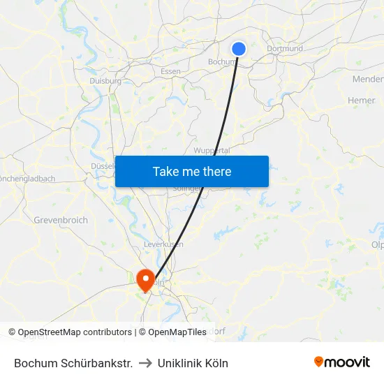 Bochum Schürbankstr. to Uniklinik Köln map