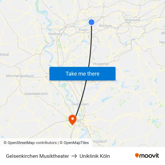 Gelsenkirchen Musiktheater to Uniklinik Köln map