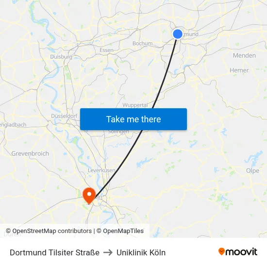 Dortmund Tilsiter Straße to Uniklinik Köln map