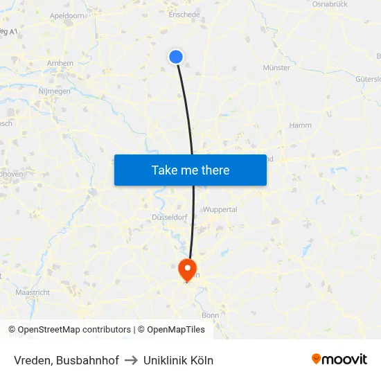 Vreden, Busbahnhof to Uniklinik Köln map