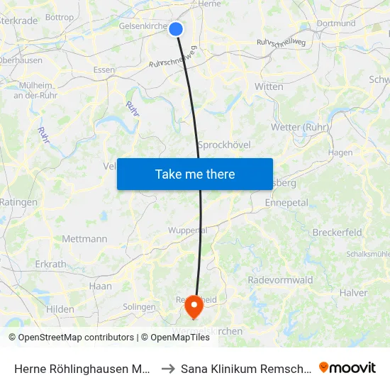 Herne Röhlinghausen Markt to Sana Klinikum Remscheid map