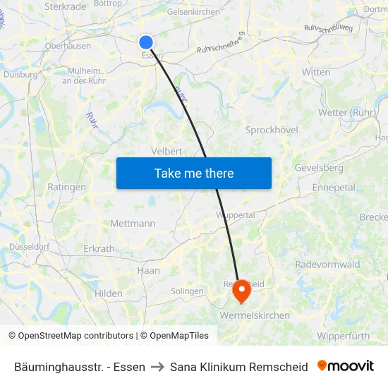 Bäuminghausstr. - Essen to Sana Klinikum Remscheid map