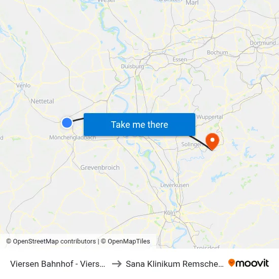 Viersen Bahnhof - Viersen to Sana Klinikum Remscheid map