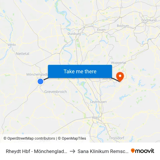 Rheydt Hbf - Mönchengladbach to Sana Klinikum Remscheid map