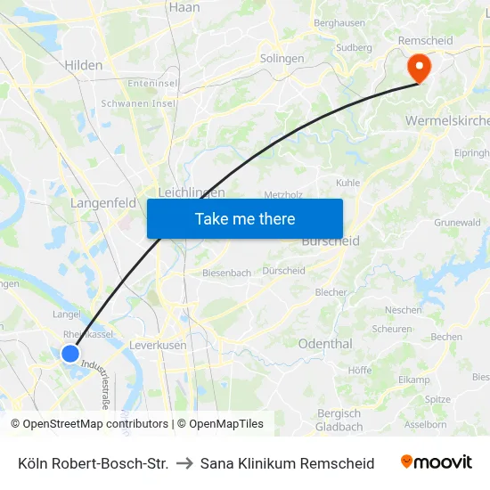 Köln Robert-Bosch-Str. to Sana Klinikum Remscheid map