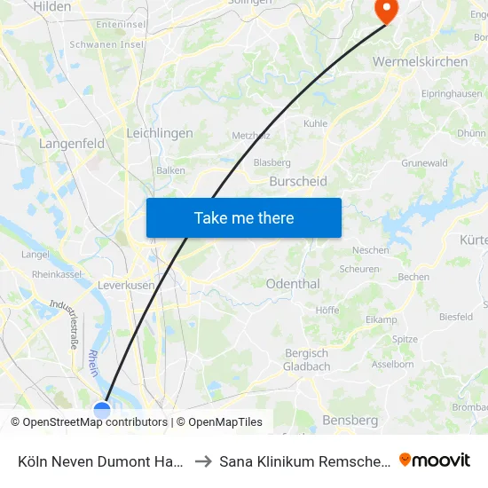 Köln Neven Dumont Haus to Sana Klinikum Remscheid map
