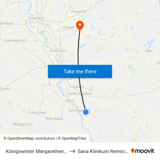 Königswinter Margarethenhöhe to Sana Klinikum Remscheid map