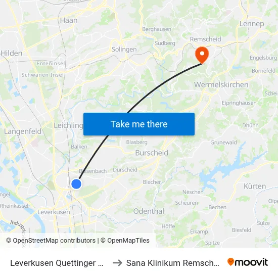 Leverkusen Quettinger Str. to Sana Klinikum Remscheid map