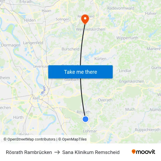 Rösrath Rambrücken to Sana Klinikum Remscheid map