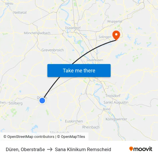 Düren, Oberstraße to Sana Klinikum Remscheid map