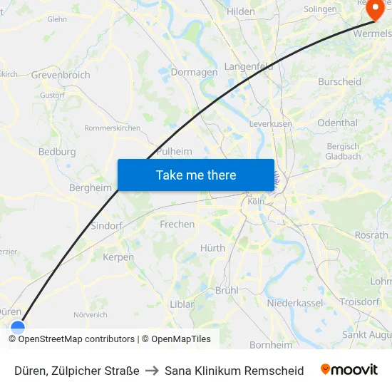 Düren, Zülpicher Straße to Sana Klinikum Remscheid map