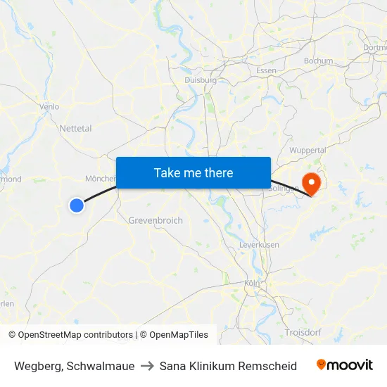 Wegberg, Schwalmaue to Sana Klinikum Remscheid map