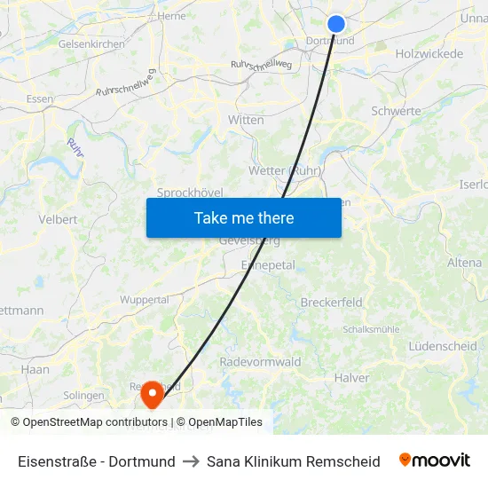 Eisenstraße - Dortmund to Sana Klinikum Remscheid map