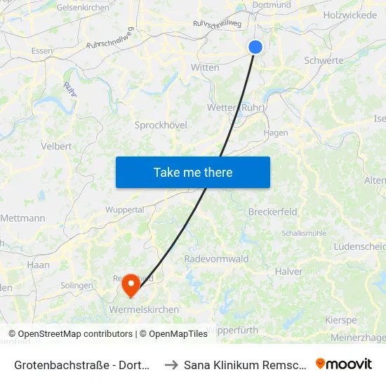 Grotenbachstraße - Dortmund to Sana Klinikum Remscheid map