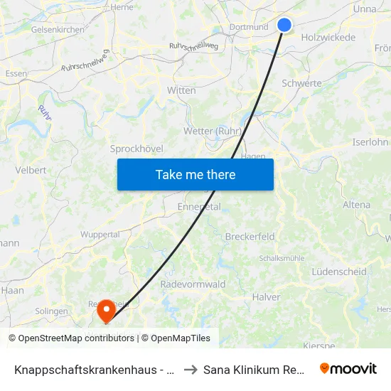 Knappschaftskrankenhaus - Dortmund to Sana Klinikum Remscheid map
