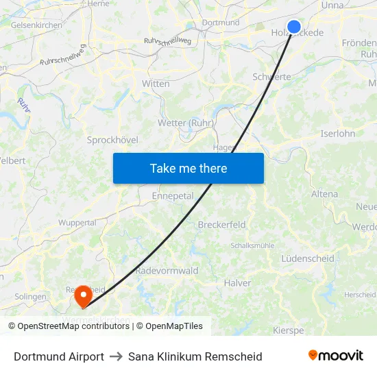 Dortmund Airport to Sana Klinikum Remscheid map