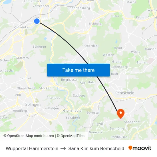 Wuppertal Hammerstein to Sana Klinikum Remscheid map