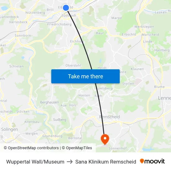 Wuppertal Wall/Museum to Sana Klinikum Remscheid map