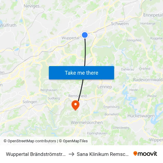 Wuppertal Brändströmstraße to Sana Klinikum Remscheid map