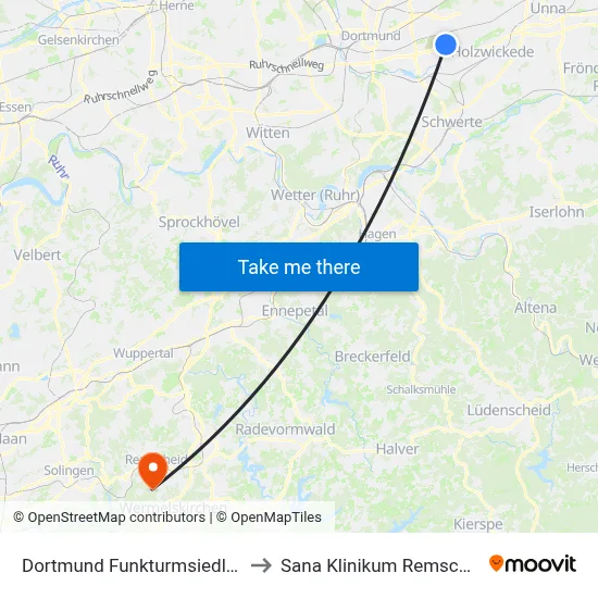 Dortmund Funkturmsiedlung to Sana Klinikum Remscheid map