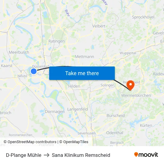 D-Plange Mühle to Sana Klinikum Remscheid map