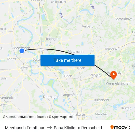 Meerbusch Forsthaus to Sana Klinikum Remscheid map