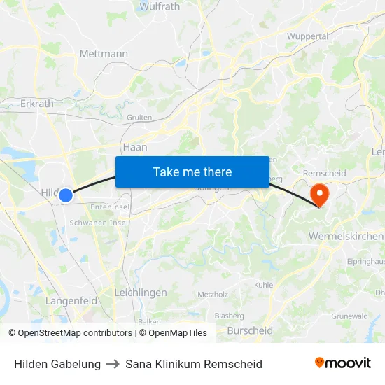 Hilden Gabelung to Sana Klinikum Remscheid map