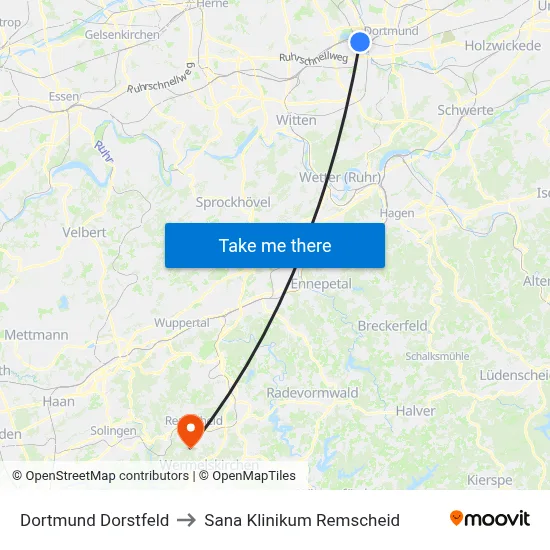 Dortmund Dorstfeld to Sana Klinikum Remscheid map