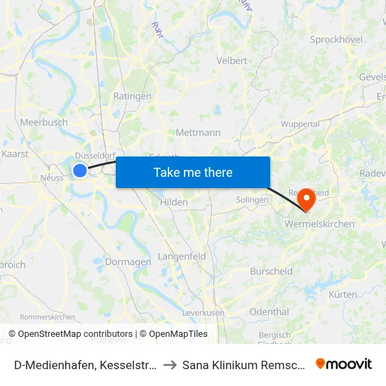 D-Medienhafen, Kesselstraße to Sana Klinikum Remscheid map