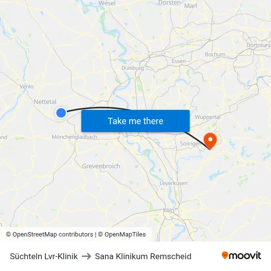 Süchteln Lvr-Klinik to Sana Klinikum Remscheid map
