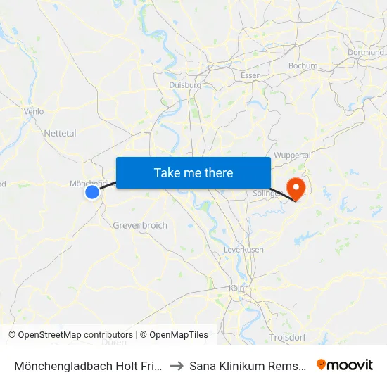Mönchengladbach Holt Friedhof to Sana Klinikum Remscheid map