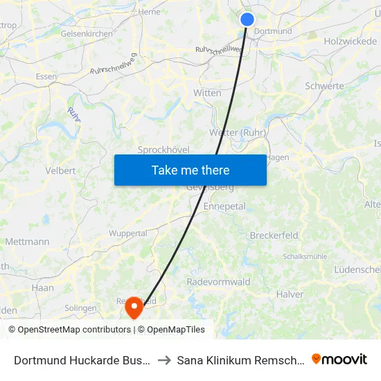 Dortmund Huckarde Bushof to Sana Klinikum Remscheid map