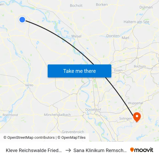 Kleve Reichswalde Friedhof to Sana Klinikum Remscheid map