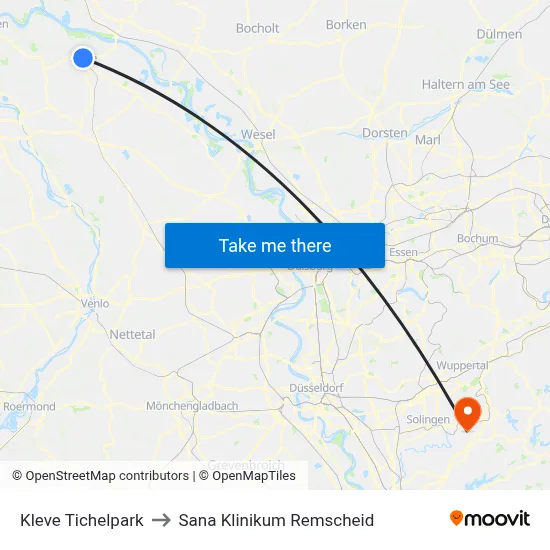 Kleve Tichelpark to Sana Klinikum Remscheid map
