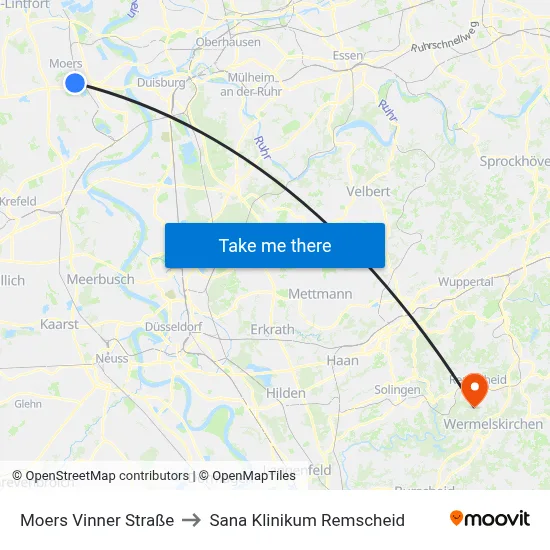Moers Vinner Straße to Sana Klinikum Remscheid map
