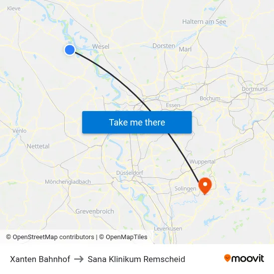 Xanten Bahnhof to Sana Klinikum Remscheid map